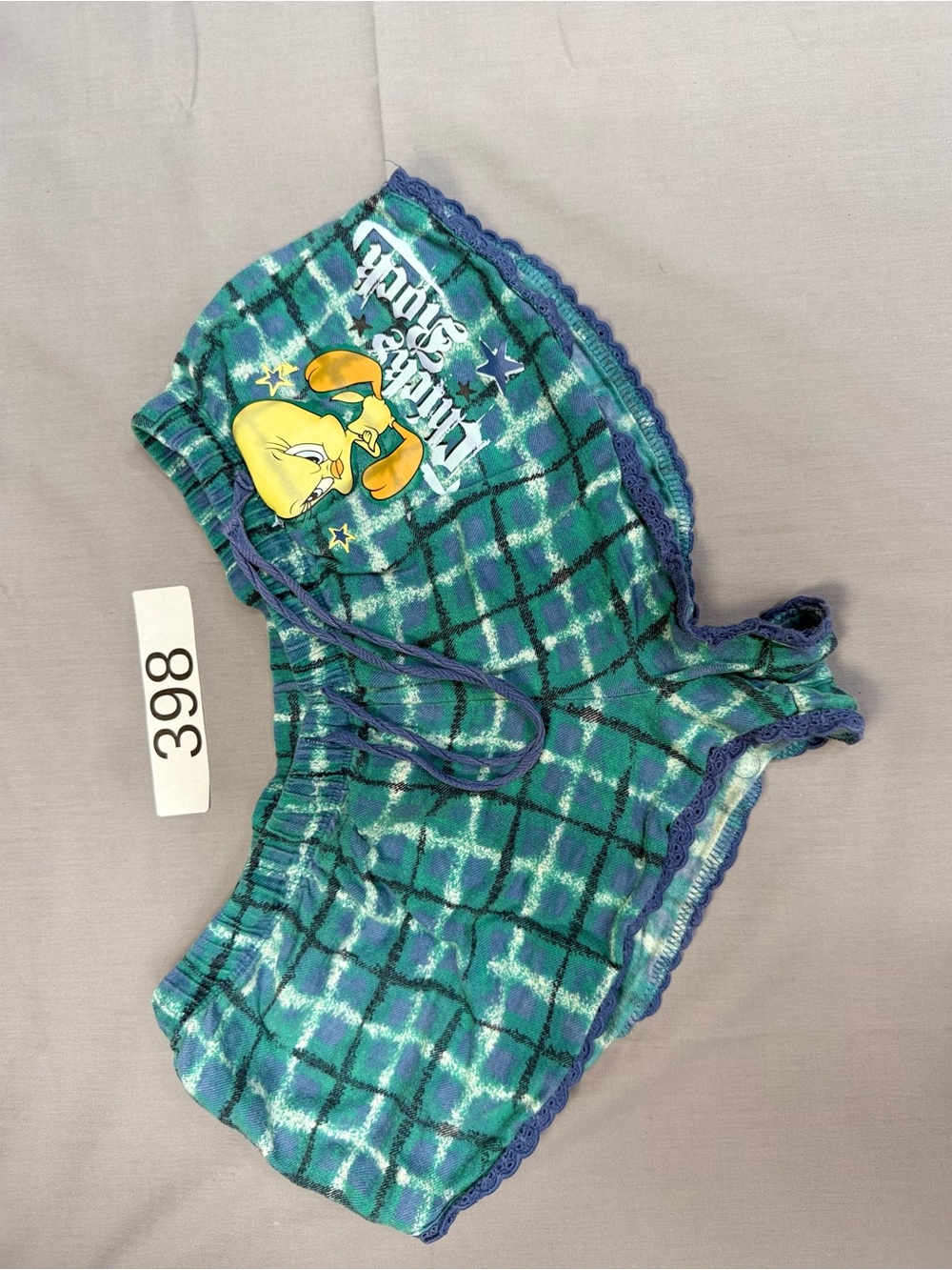 Tweety Girls' Green Plaid Sleep Shorts with Blue Trim
